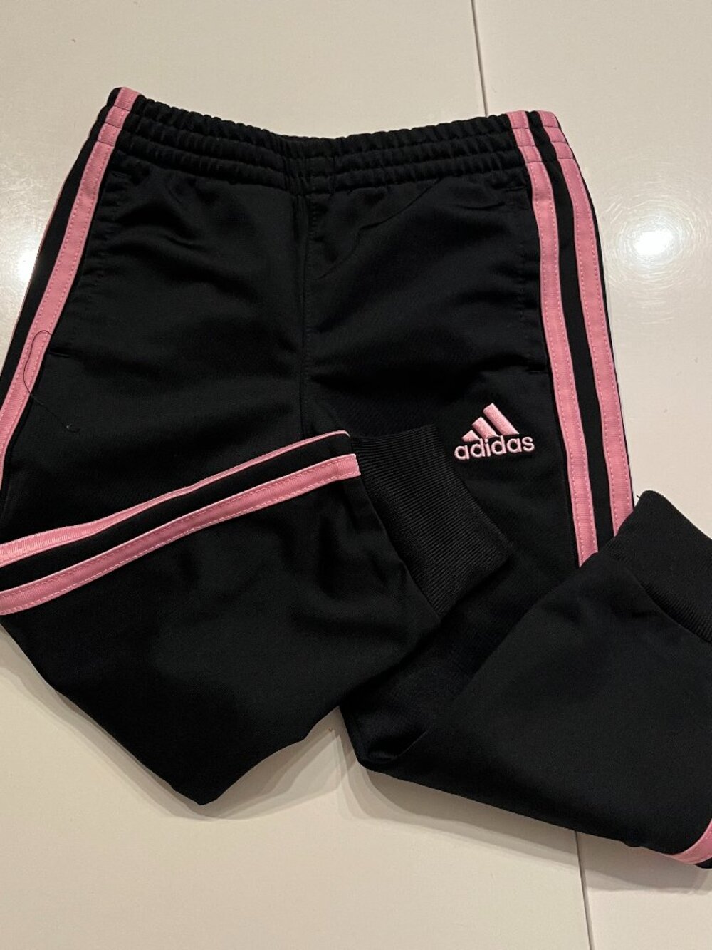 Adidas Girls Track Pants Black Pink Striped 2T Athletic Joggers
